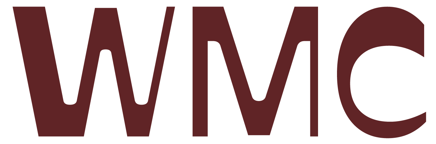 Logo of WMC letters in maroon colour